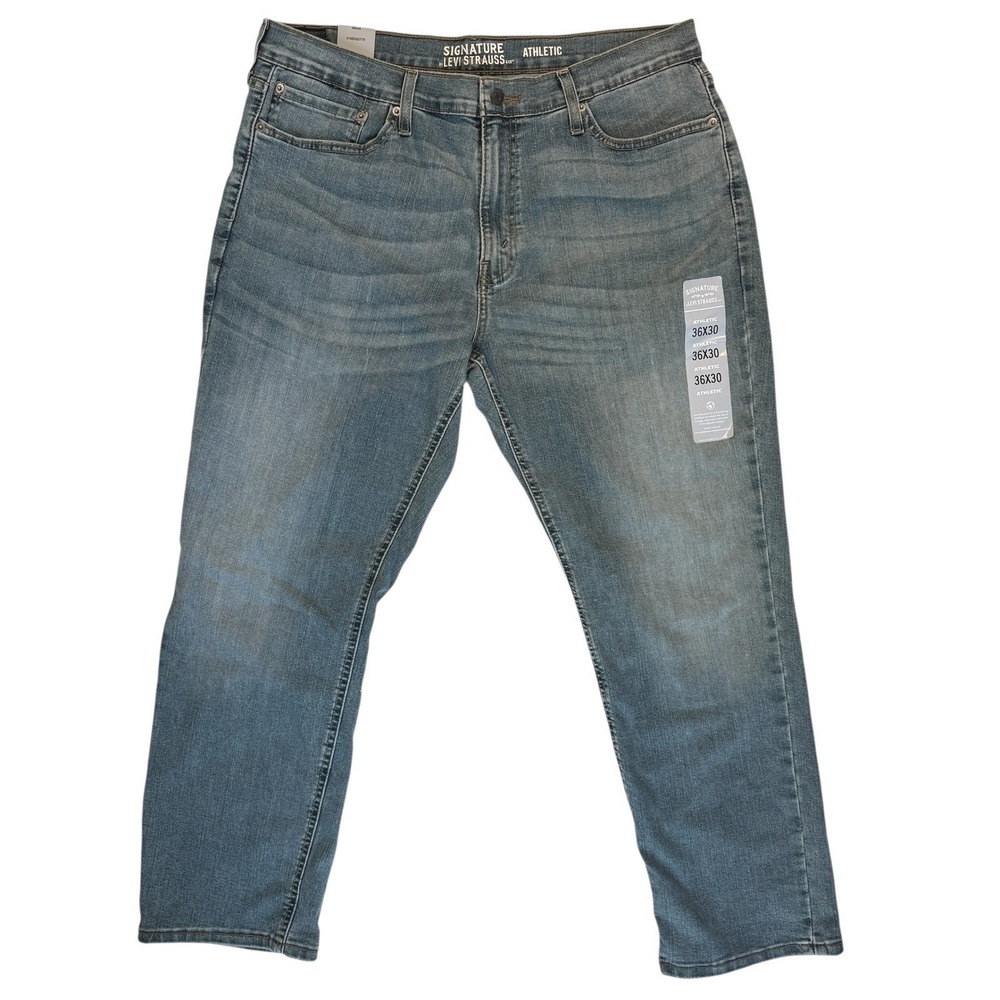 Levi Strauss Signature Athletic Fit Mens Jeans 36x30 Blue Casual Faded Whiskers